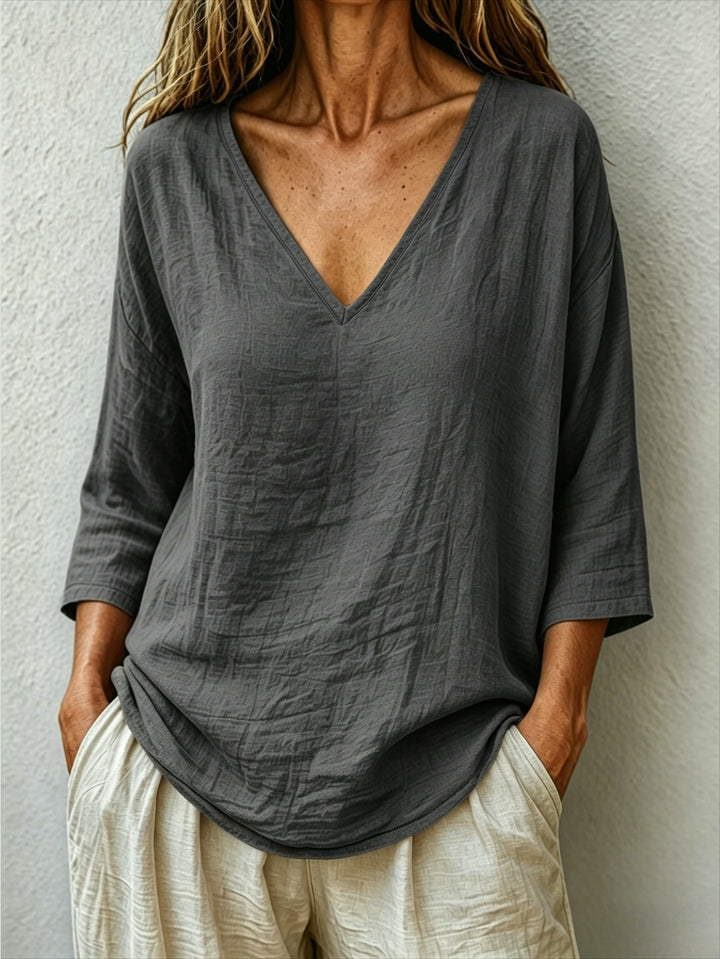 V Neck Women's Loose Breathable Summer Blouse