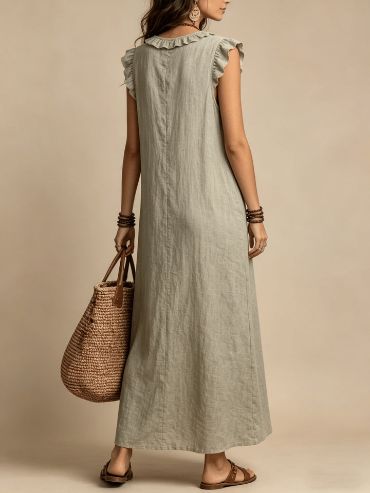Women's V-Neck Ruffle Sleeveless Maxi Dress