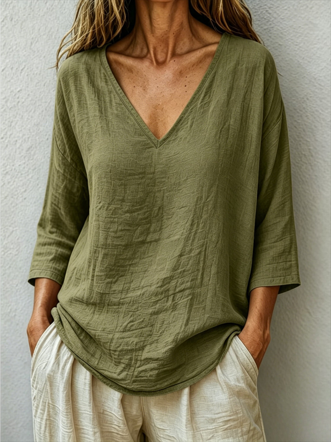 V Neck Women's Loose Breathable Summer Blouse