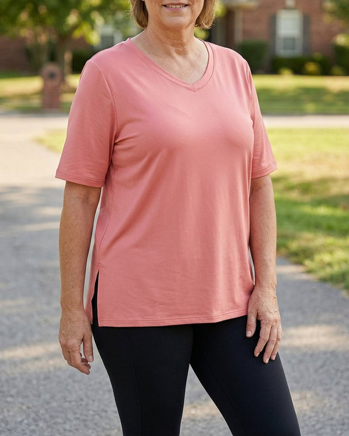 Longer Sleeve Plus Size V-Neck T-Shirt — Covers Your Arms & Hides Your Belly