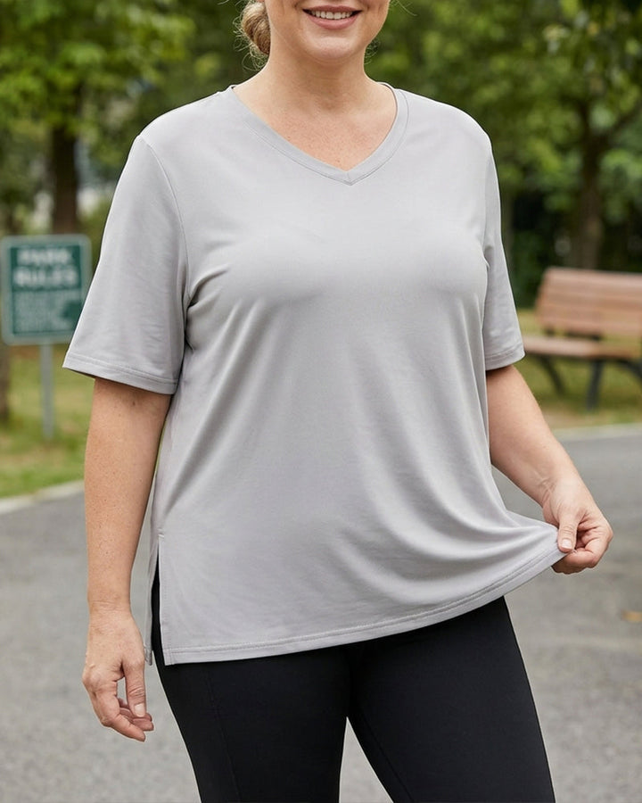 Longer Sleeve Plus Size V-Neck T-Shirt — Covers Your Arms & Hides Your Belly