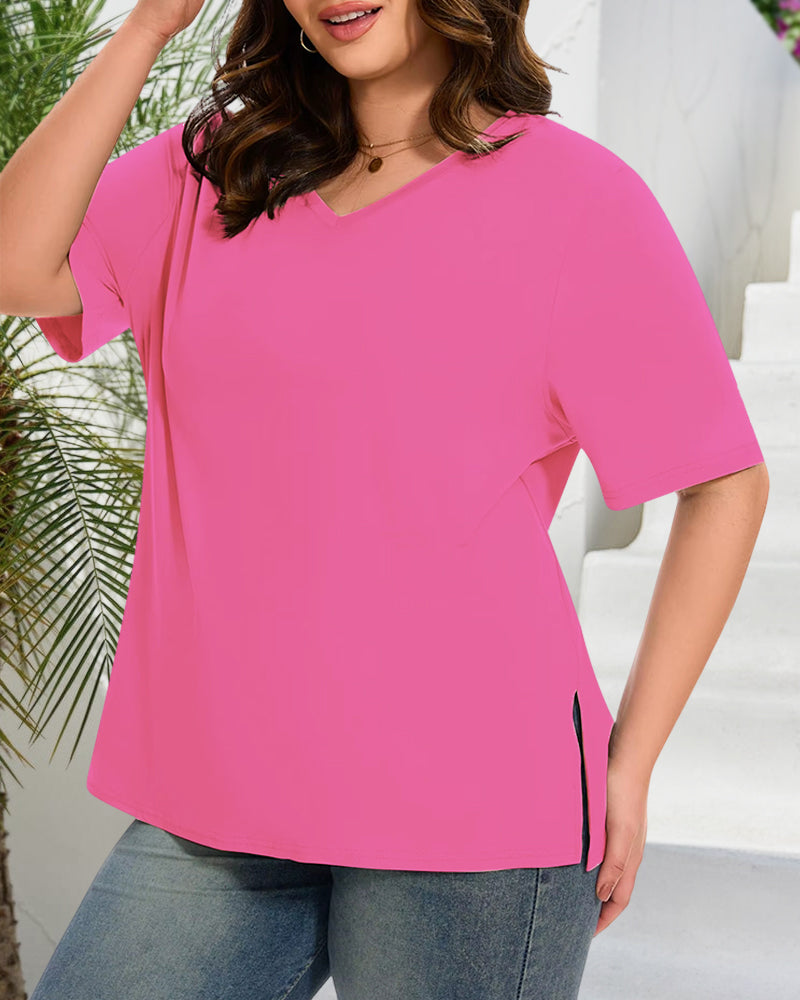Longer Sleeve Plus Size V-Neck T-Shirt — Covers Your Arms & Hides Your Belly