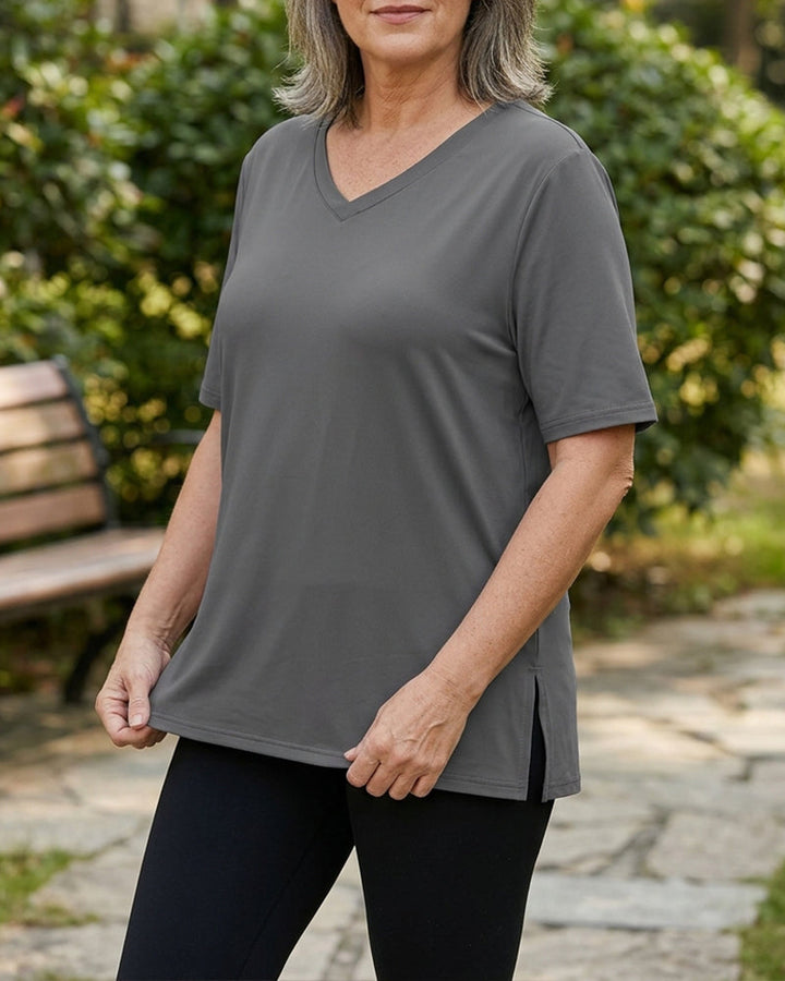 Longer Sleeve Plus Size V-Neck T-Shirt — Covers Your Arms & Hides Your Belly