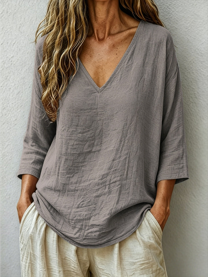 V Neck Women's Loose Breathable Summer Blouse