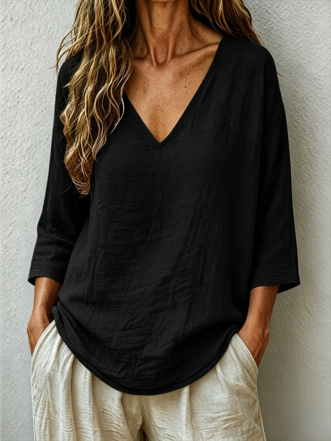 V Neck Women's Loose Breathable Summer Blouse