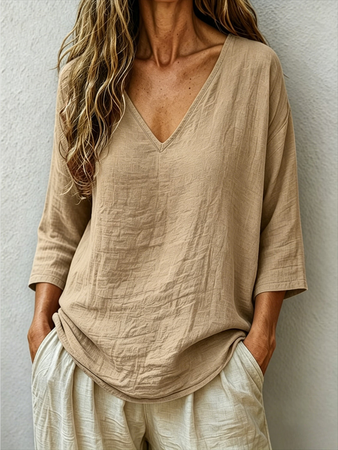 V Neck Women's Loose Breathable Summer Blouse