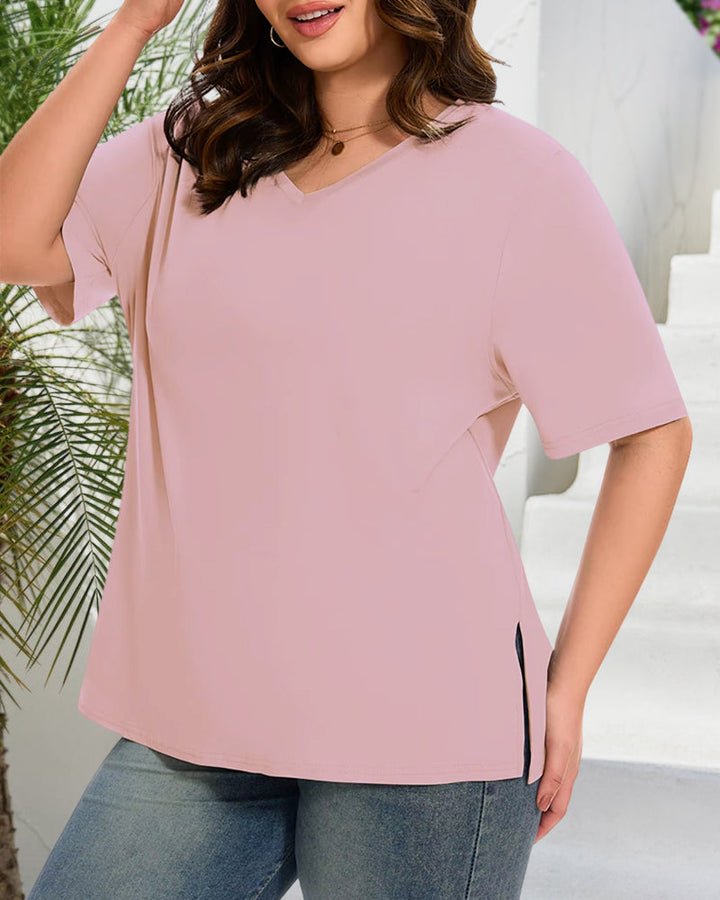 Longer Sleeve Plus Size V-Neck T-Shirt — Covers Your Arms & Hides Your Belly