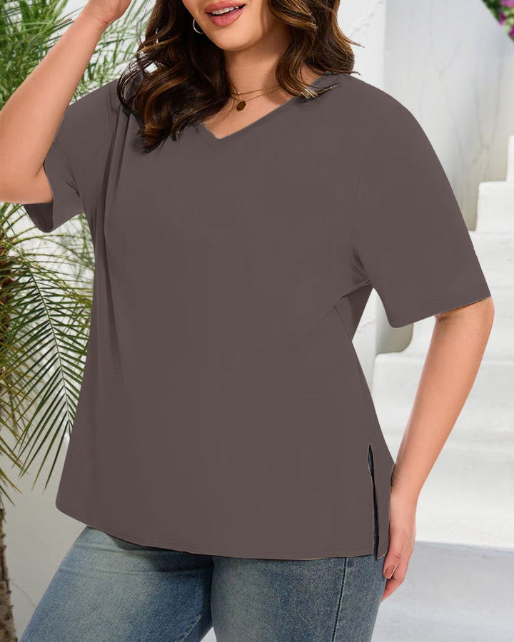 Longer Sleeve Plus Size V-Neck T-Shirt — Covers Your Arms & Hides Your Belly