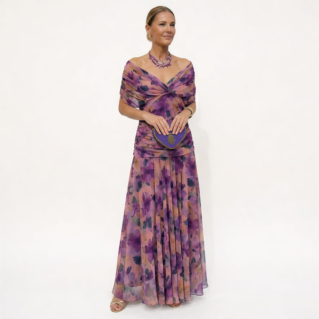 Rosalina | Long Floral V Neck Dress