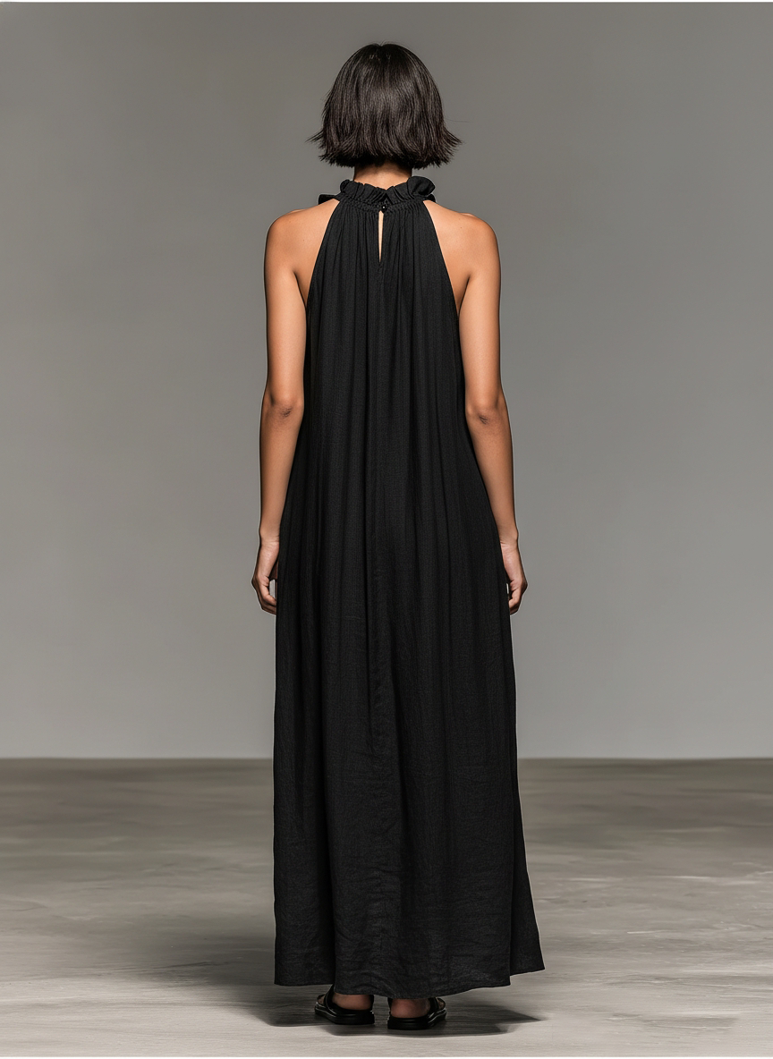 Women's Linen Maxi Ruffle Dress