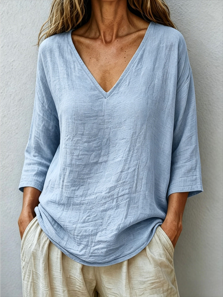 V Neck Women's Loose Breathable Summer Blouse