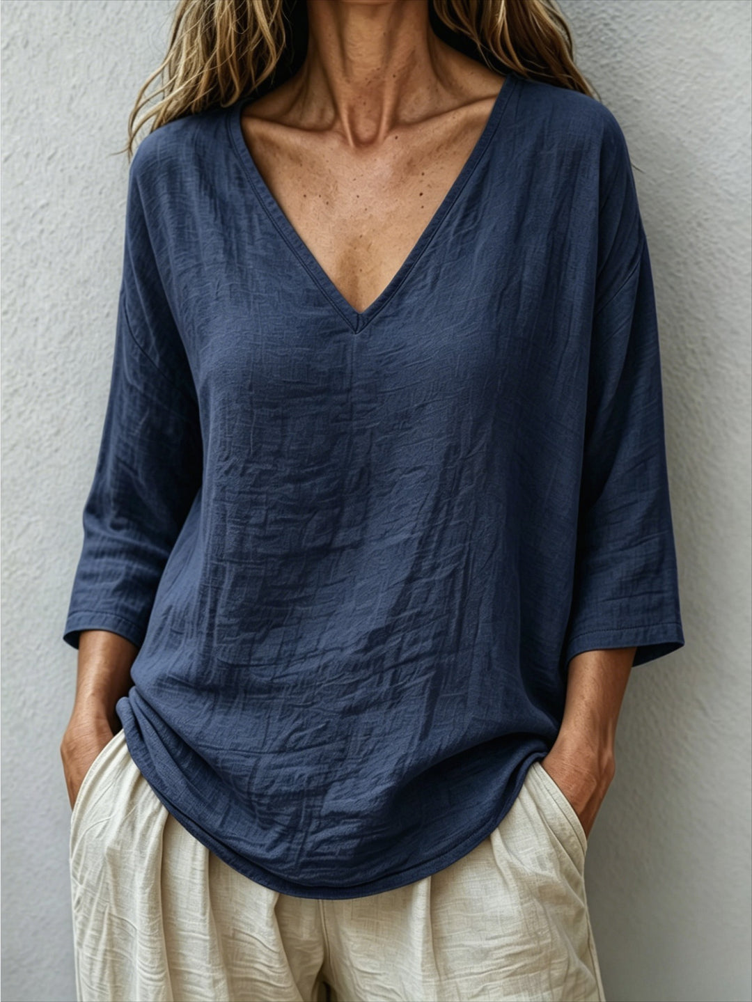 V Neck Women's Loose Breathable Summer Blouse